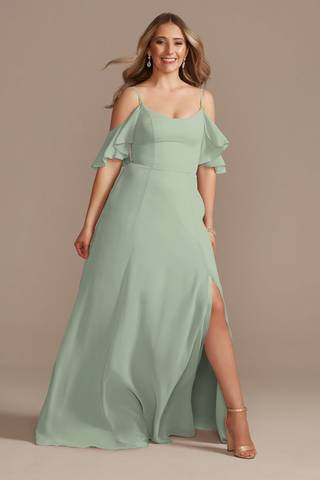 View Celebrate DB Studio Cold-Shoulder Long Chiffon Dress in all available color and sizes Picture of Cold-Shoulder Long Chiffon Dress